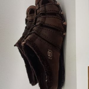 SKECHERS SLIP ON MULES BROWN LEATHER SHERPA LINED SIZE 7